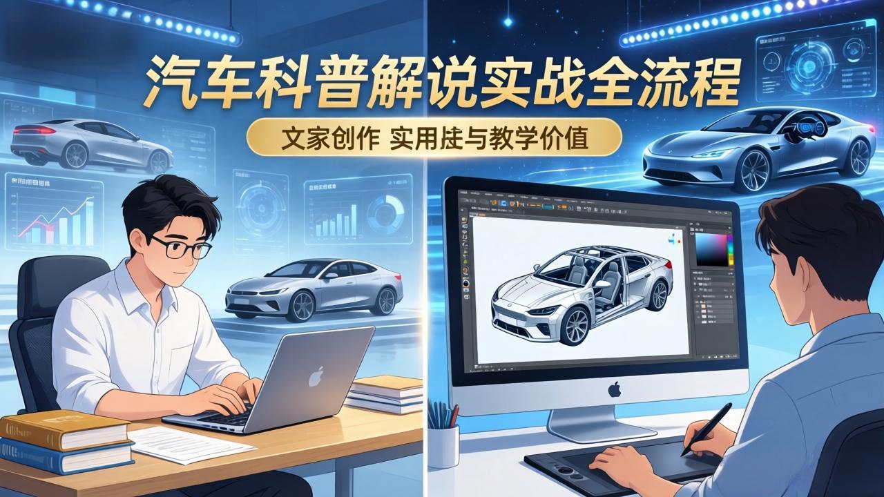 抖音汽车科普解说实战：文案+动画+画面处理+去水印全流程，打造专业汽车科普视频小淇云库-创业网-网赚副业-网创副业-项目拆解-技术类创业资源网-副业网-免费资源下载小淇云库