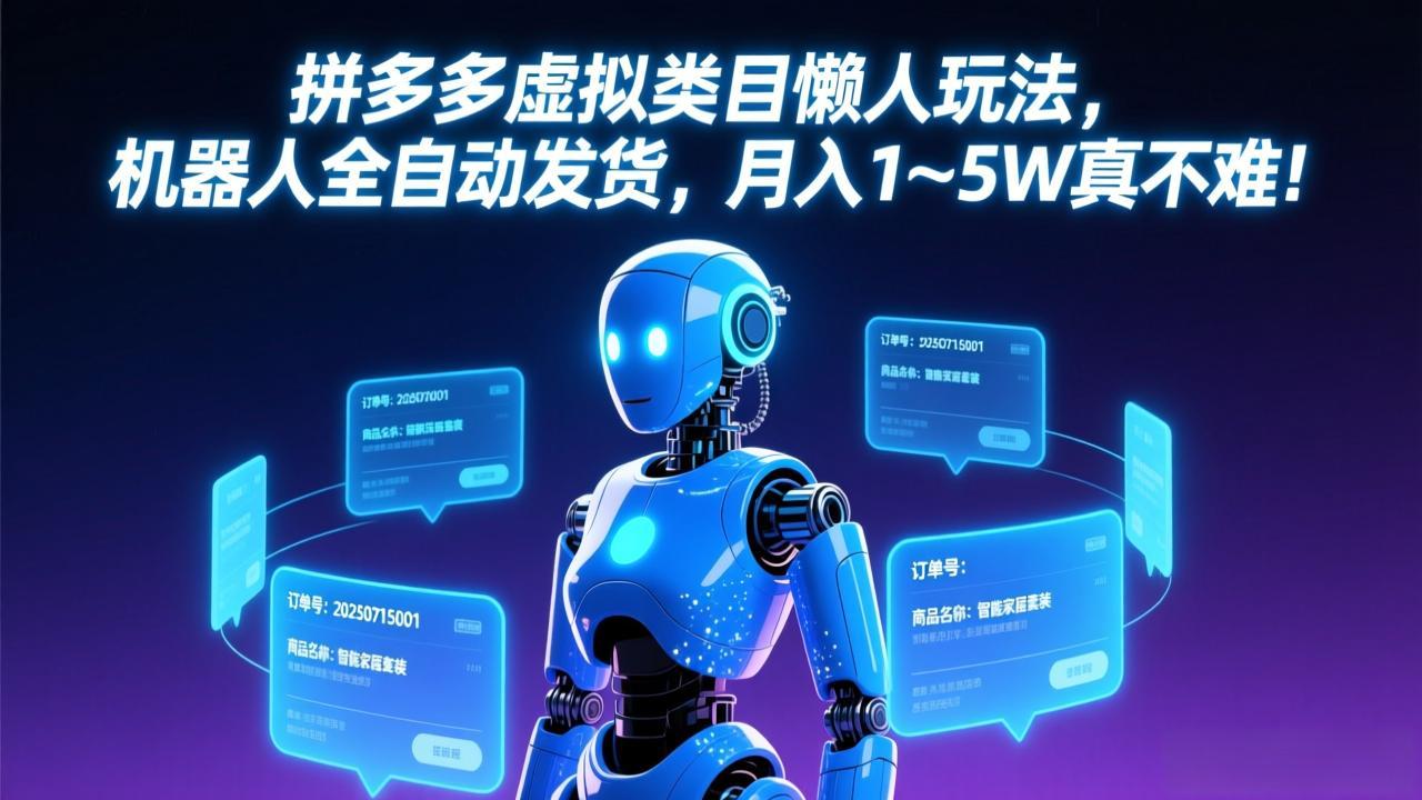 拼多多虚拟类目懒人玩法,机器人全自动发货,月入 1-5W 真不难!小淇云库-创业网-网赚副业-网创副业-项目拆解-技术类创业资源网-副业网-免费资源下载小淇云库