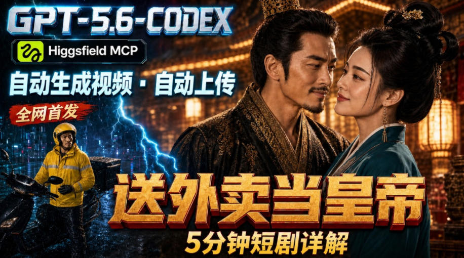 GPT-5.6 Codex+Higgsfield MCP:一条指令生成5分钟短剧并自动上传YouTube(油管)-荆楚AI