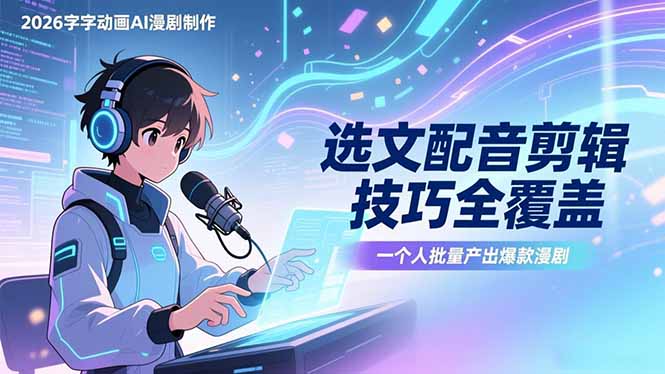 2026字字动画AI漫剧制作-1期,选文配音剪辑技巧全覆盖,一个人就能批量产出爆款漫剧小淇云库-创业网-网赚副业-网创副业-项目拆解-技术类创业资源网-副业网-免费资源下载小淇云库