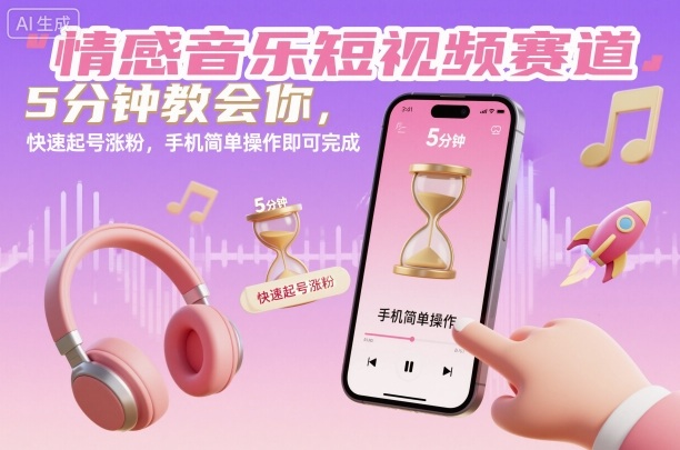 情感音乐短视频赛道，5分钟教会你，快速起号涨粉，手机简单操作即可完成小淇云库-创业网-网赚副业-网创副业-项目拆解-技术类创业资源网-副业网-免费资源下载小淇云库