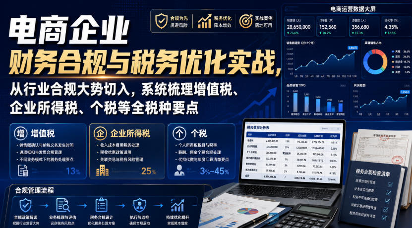 电商企业财务合规与税务优化实战,从行业合规大势切入,系统梳理增值税、企业所得税、个税等全税种要点-荆楚AI