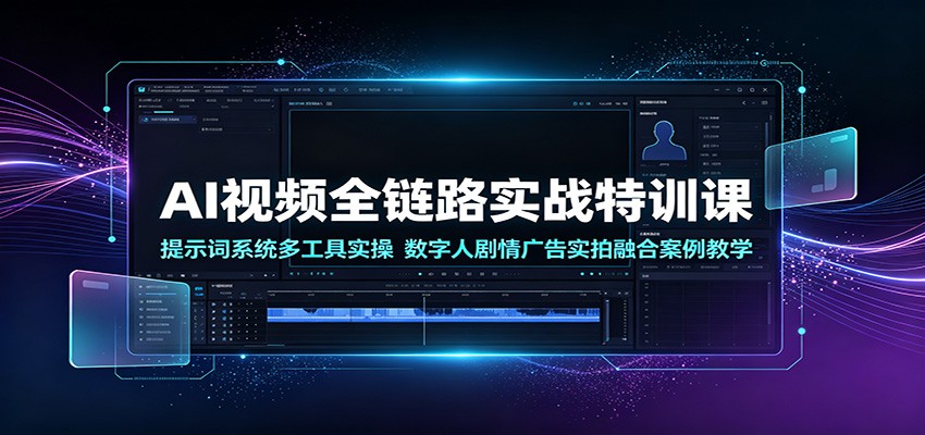 AI视频全链路实战特训课：提示词系统多工具实操，数字人剧情广告实拍融合案例教学-荆楚AI