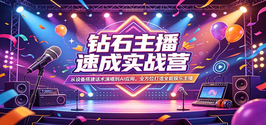 钻石主播速成实战营：从设备搭建话术演唱到AI应用，全方位打造全能娱乐主播-荆楚AI