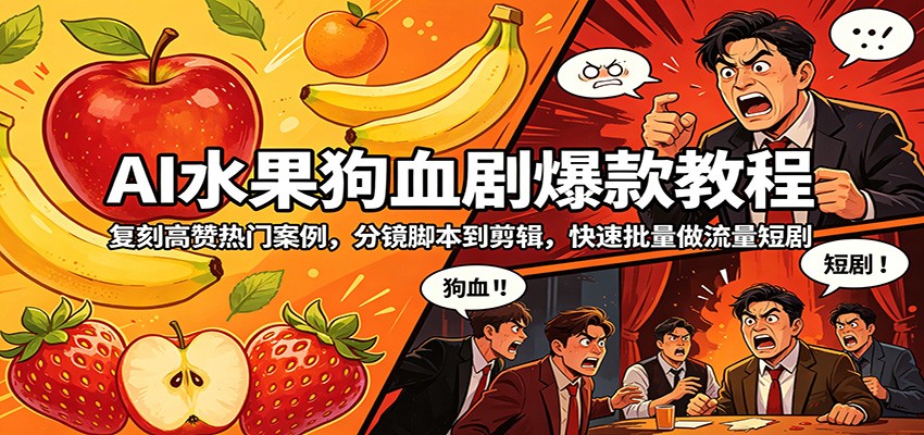 AI水果狗血剧爆款教程：复刻高赞热门案例，分镜脚本到剪辑，快速批量做流量短剧-荆楚AI