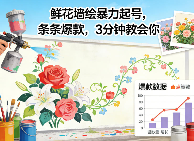 鲜花墙绘暴力起号,条条爆款,3分钟教会你小淇云库-创业网-网赚副业-网创副业-项目拆解-技术类创业资源网-副业网-免费资源下载小淇云库