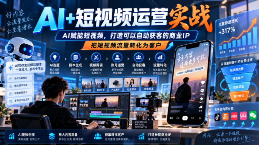 AI+短视频运营实战,AI赋能短视频,打造可以自动获客的商业IP,把短视频流量转化为客户-荆楚AI