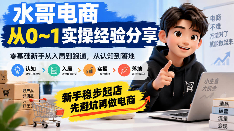 水哥电商从0~1实操经验分享,零基础新手从入局到跑通,从认知到落地,新手稳步起店,先避坑再做电商-荆楚AI