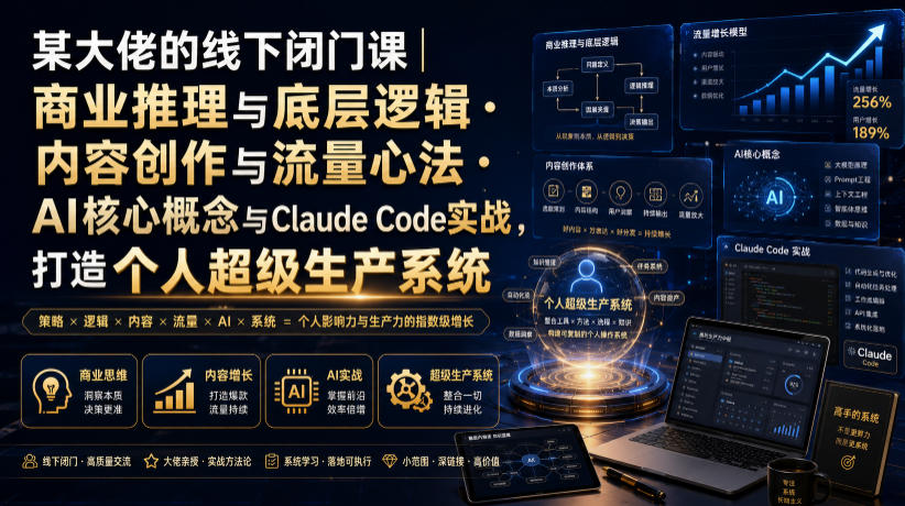 某大佬的线下闭门课｜商业推理与底层逻辑・内容创作与流量心法・AI核心概念与Claude Code实战，打造个人超级生产系统【录音+图片】-荆楚AI