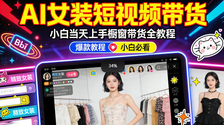 AI女装短视频橱窗带货：小白零门槛当天上手，高佣金爆款轻松賺！小淇云库-创业网-网赚副业-网创副业-项目拆解-技术类创业资源网-副业网-免费资源下载小淇云库