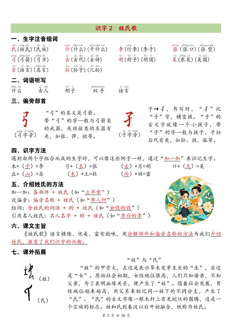 26春一年级下语文期末复习知识点清单-荆楚AI