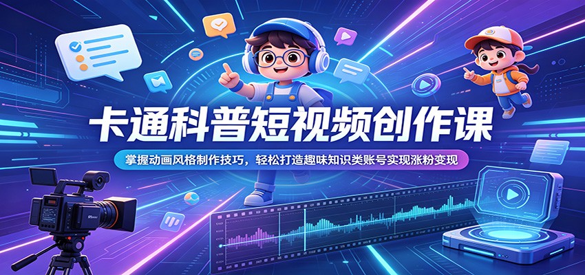 卡通科普短视频创作课：掌握动画风格制作技巧，轻松打造趣味知识类账号实现涨粉变现-荆楚AI