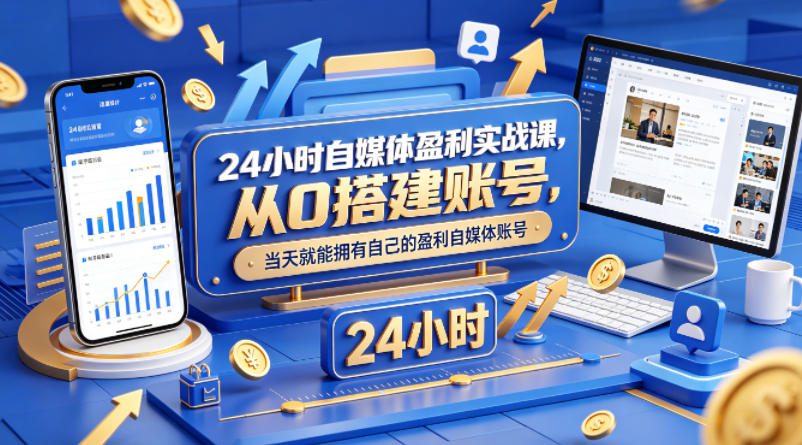 24小时自媒体盈利实战课，从0搭建账号，当天就能拥有自己的盈利自媒体账号-荆楚AI