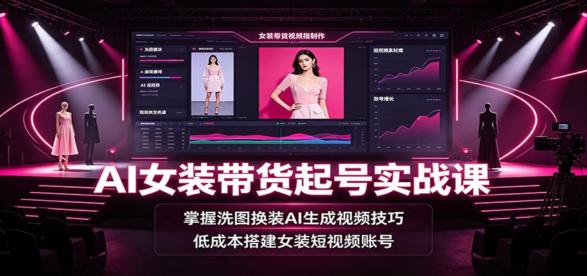 AI女装带货起号实战课：掌握洗图换装AI生成视频技巧，低成本搭建女装短视频账号-荆楚AI