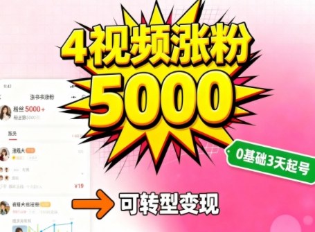 小红书暴力起号方法，四个视频涨粉5000，起号后可转型，操作简单，对小白友好小淇云库-创业网-网赚副业-网创副业-项目拆解-技术类创业资源网-副业网-免费资源下载小淇云库