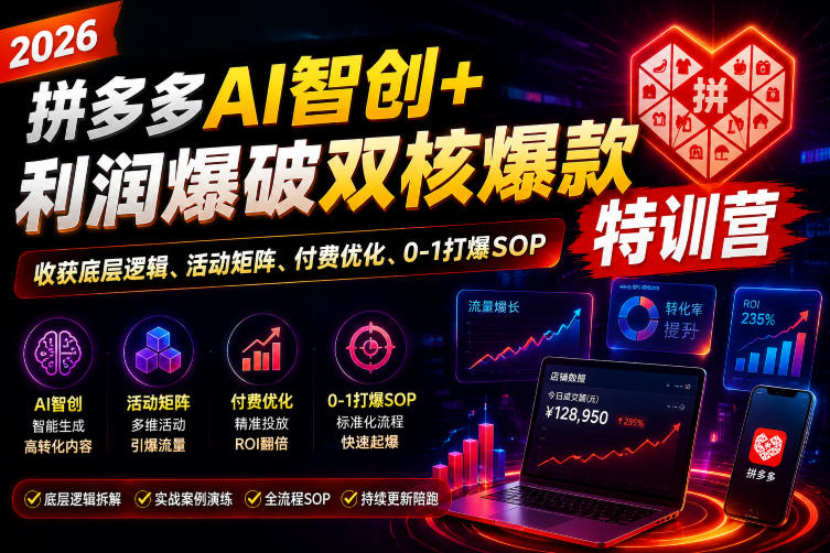 2026拼多多AI智创+利润爆破双核爆款特训营,收获底层逻辑、活动矩阵、付费优化、0-1打爆SOP(更新0727)-荆楚AI