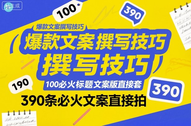 爆款文案撰写技巧，100个必火标题文案模版直接套，390条必火文案直接拍小淇云库-创业网-网赚副业-网创副业-项目拆解-技术类创业资源网-副业网-免费资源下载小淇云库