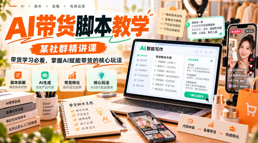 AI带货脚本教学，某社群精讲课，带货学习必看，掌握AI赋能带货的核心玩法-荆楚AI