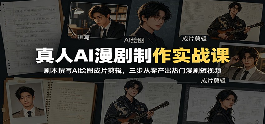 真人AI漫剧制作实战课：剧本撰写AI绘图成片剪辑，三步从零产出热门漫剧短视频-荆楚AI