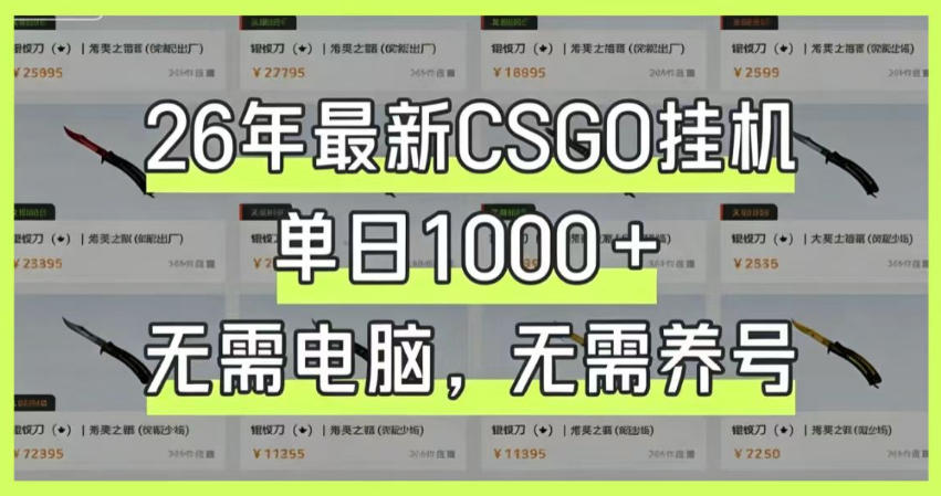 26年最新CSGO挂G系统，单日1000+，无需电脑，无需养号，0基础可上手【揭秘】-荆楚AI