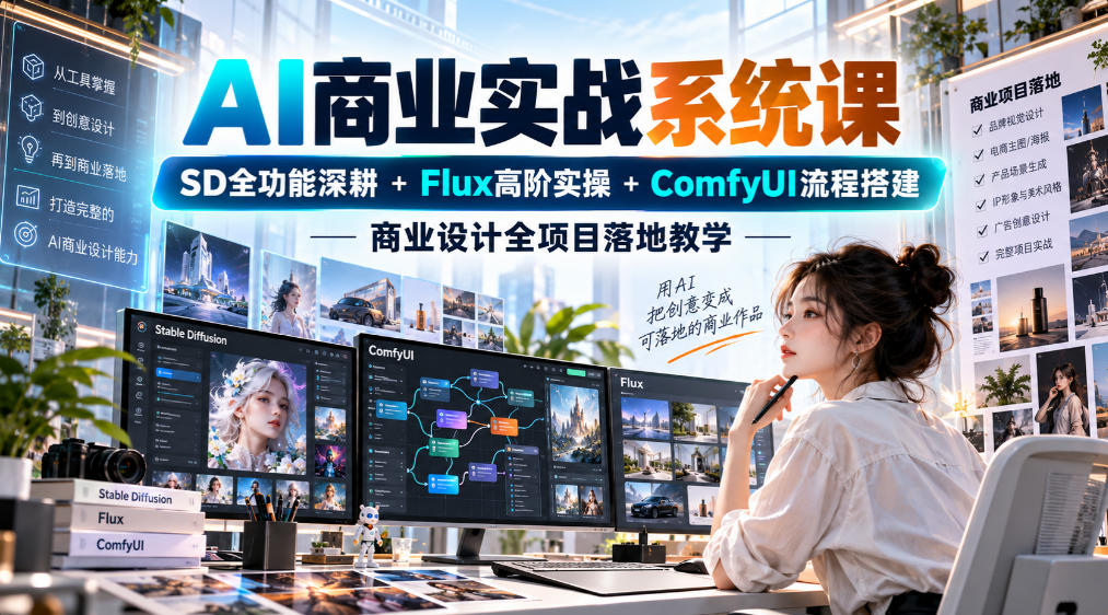 AI商业实战系统课｜SD全功能深耕+Flux高阶实操+Comfyui流程搭建，商业设计全项目落地教学-荆楚AI