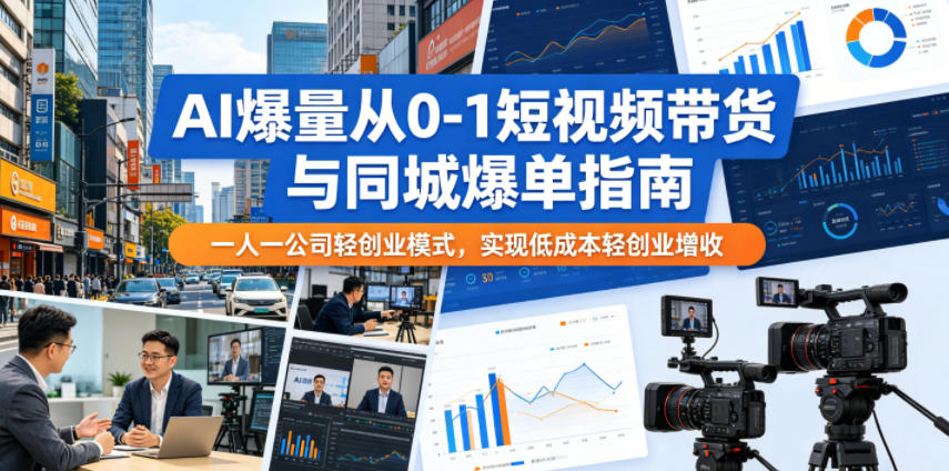AI爆量从0-1短视频带货与同城爆单指南,一人一公司轻创业模式,实现低成本轻创业增收-荆楚AI