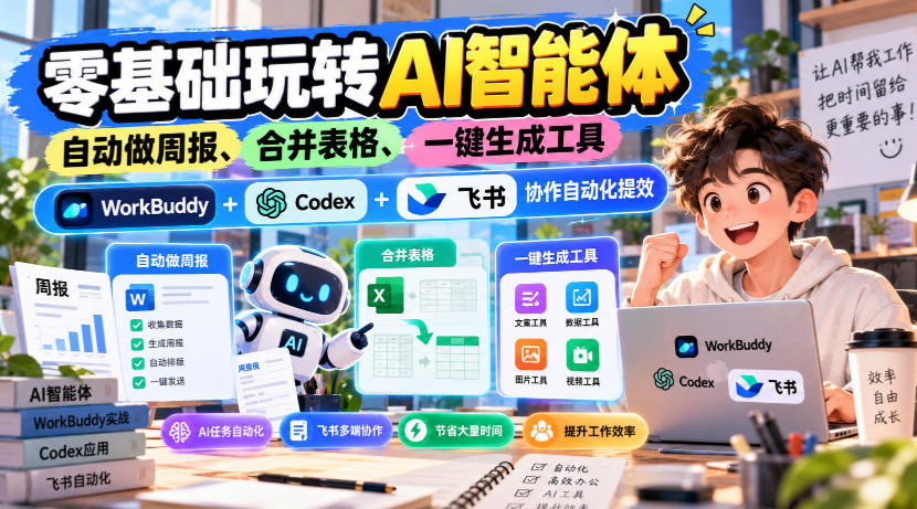 【无水印】零基础玩转AI智能体,自动做周报、合并表格、一键生成工具,WorkBuddy+Codex + 飞书协作自动化提效-荆楚AI