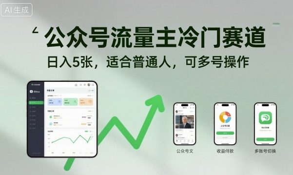 公众号流量主冷门赛道，日入5张，适合普通人，可多号操作小淇云库-创业网-网赚副业-网创副业-项目拆解-技术类创业资源网-副业网-免费资源下载小淇云库