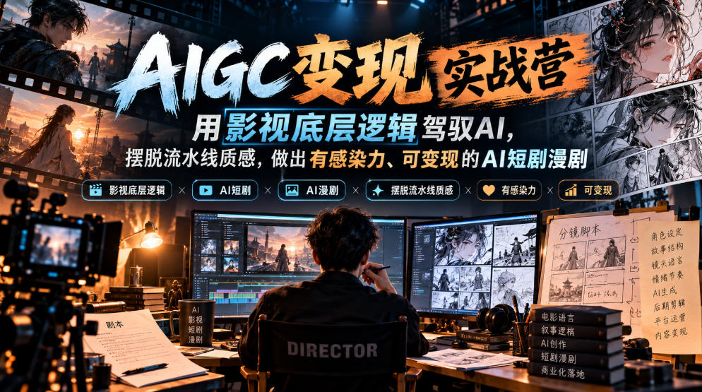 AIGC变现实战营，用影视底层逻辑驾驭AI，摆脱流水线质感，做出有感染力、可变现的AI短剧漫剧-荆楚AI