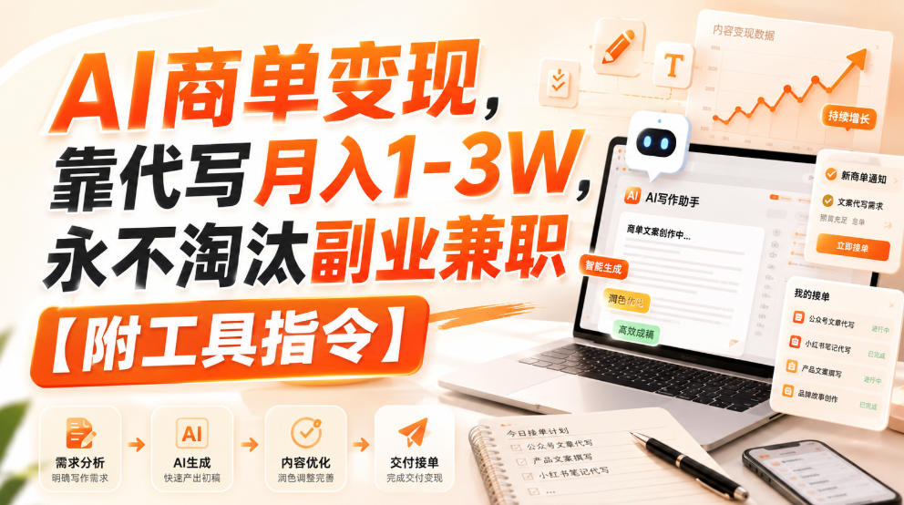 AI商单变现，靠代写月入1-3W，永不淘汰副业兼职【附工具指令】【揭秘】-荆楚AI