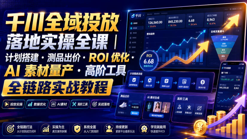 千川全域投放落地实操全课｜计划搭建・测品出价・ROI优化・AI素材量产・高阶工具全链路实战教程-荆楚AI