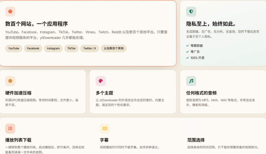 YouTube、B站超100+平台视频免费下载，超级好用，多平台免费开源热门视频下载器ytDownloader-荆楚AI