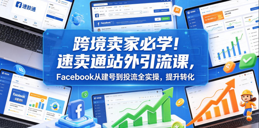 跨境卖家必学！速卖通站外引流课，Facebook从建号到投流全实操，提升转化-荆楚AI