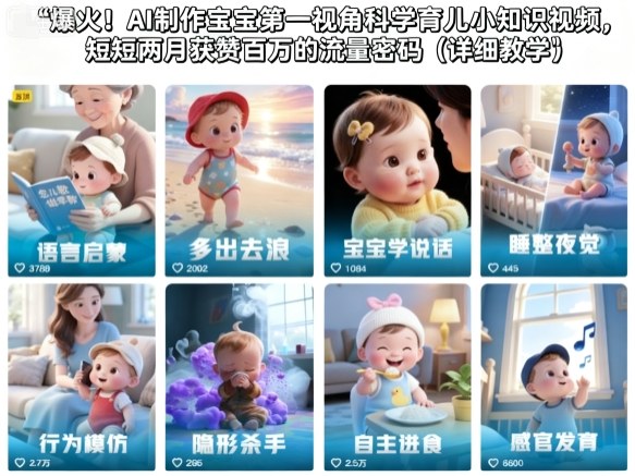爆火!AI制作宝宝第一视角科学育儿小知识视频,短短两月获赞百万的流量密码(详细教学)小淇云库-创业网-网赚副业-网创副业-项目拆解-技术类创业资源网-副业网-免费资源下载小淇云库