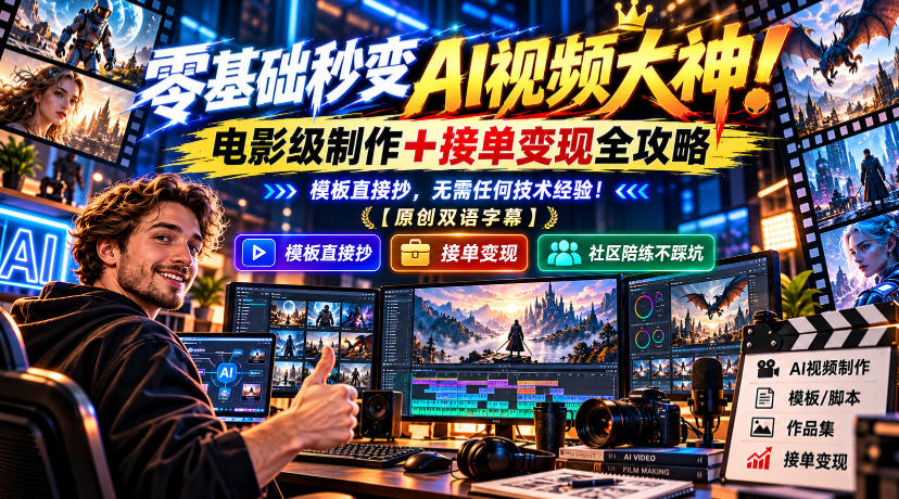 零基础秒变AI视频大神!电影级制作+接单变现全攻略,模板直接抄,无需任何技术经验!【原创双语字幕】-荆楚AI