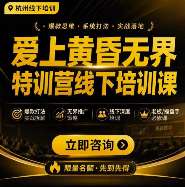 爱上黄昏无界特训营AI推广实战7月27-30杭州线下课，AI落地淘宝最完整的课程，学天猫淘宝的老板必看-荆楚AI