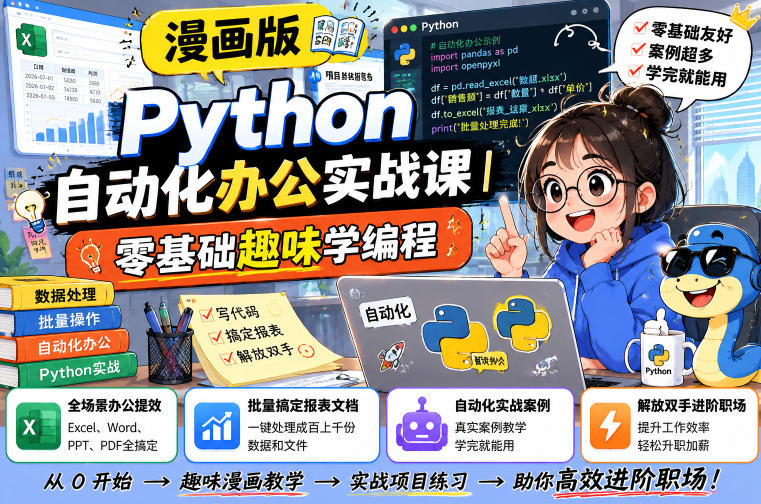 漫画版Python自动化办公实战课|零基础趣味学编程,全场景办公提效、批量搞定报表文档、解放双手进阶职场-荆楚AI