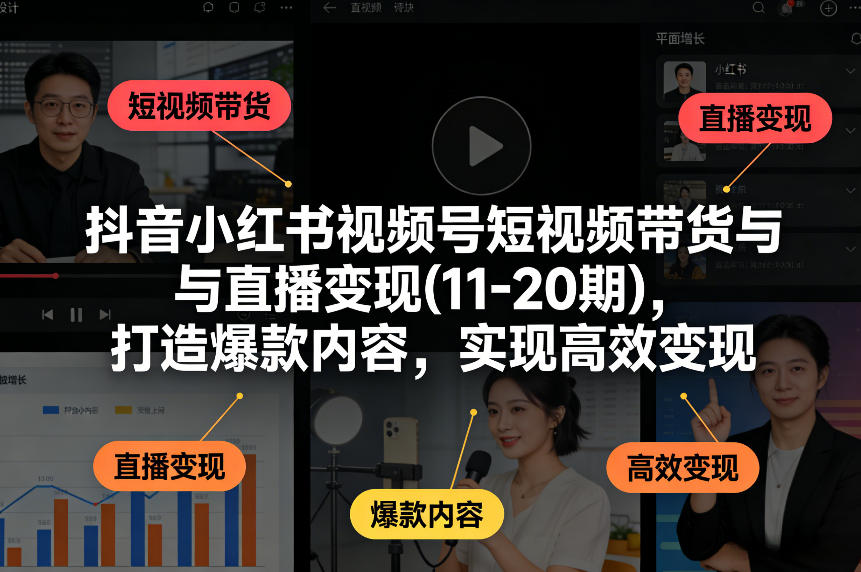 抖音小红书视频号短视频带货与直播变现(10-21期)，打造爆款内容，实现高效变现(更新05月08日)-荆楚AI