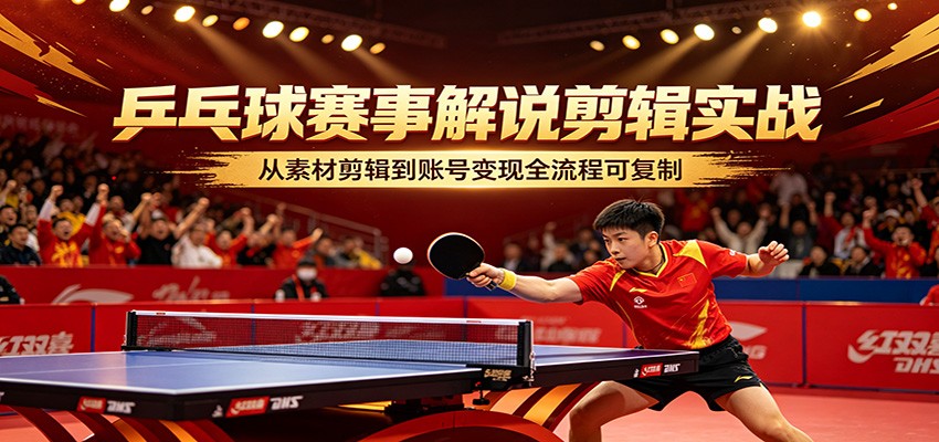 乒乓球赛事解说剪辑实战，从素材剪辑到账号变现全流程可复制-荆楚AI