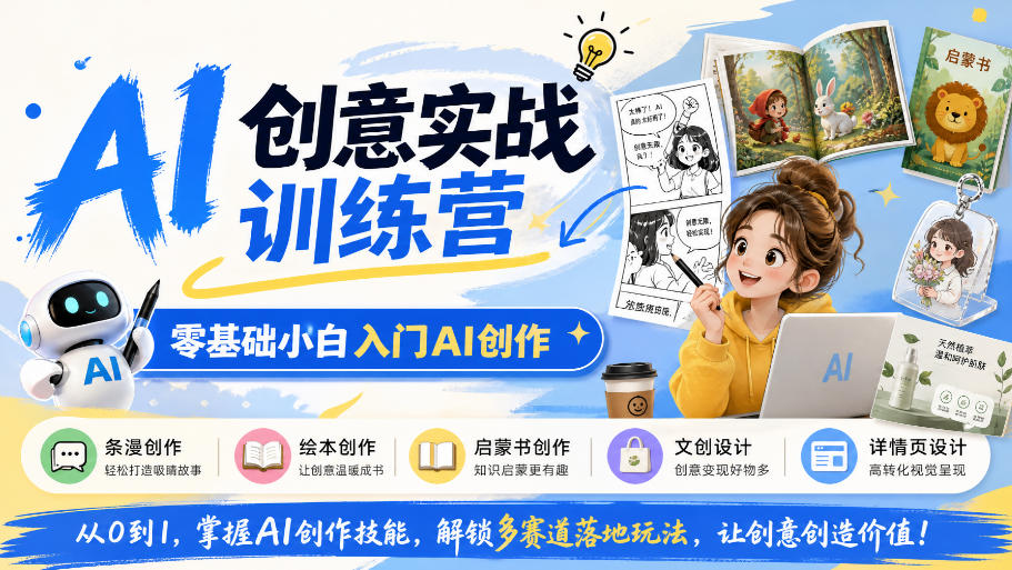 AI创意实战训练营，零基础小白入门AI创作，解锁条漫、绘本、启蒙书、文创、详情页多赛道落地玩法-荆楚AI