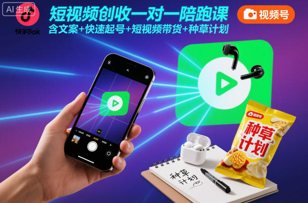 短视频创收一对一陪跑课，含文案+快速起号+短视频带货+种草计划小淇云库-创业网-网赚副业-网创副业-项目拆解-技术类创业资源网-副业网-免费资源下载小淇云库