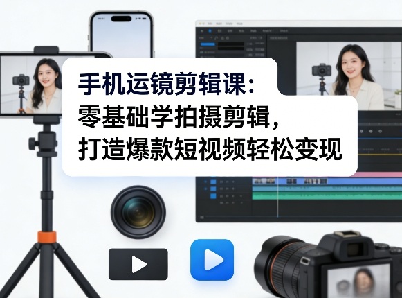 手机运镜剪辑课：零基础学拍摄剪辑，打造爆款短视频轻松变现小淇云库-创业网-网赚副业-网创副业-项目拆解-技术类创业资源网-副业网-免费资源下载小淇云库