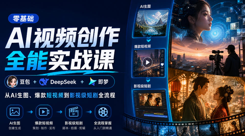 零基础AI视频创作全能实战课｜豆包+DeepSeek+即梦，从AI生图、爆款短视频到影视级短剧全流程-荆楚AI