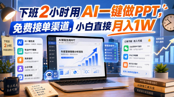 下班2小时用AI一键做PPT,免费接单渠道,小白直接月入1W【揭秘】-荆楚AI