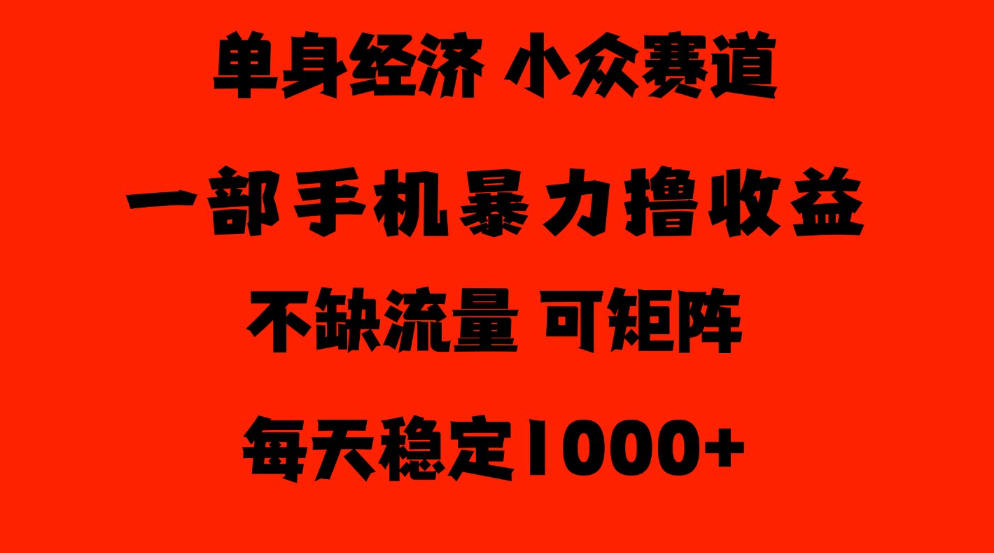 26年暴力单身经济,稳定日入500-1k,不缺流量,流量极大,冷门小众赛道,门槛低小白轻松上手【揭秘】-荆楚AI