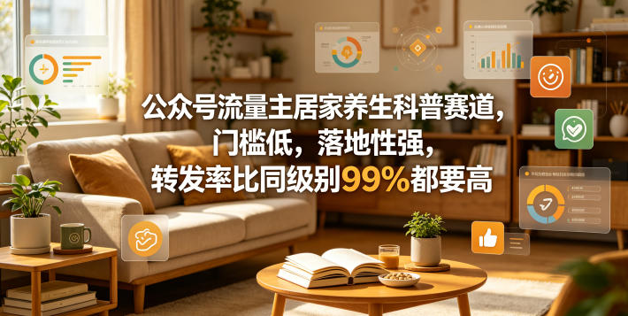 公众号流量主居家养生科普赛道，门槛低，落地性强，转发率比同级别99％都要高-荆楚AI