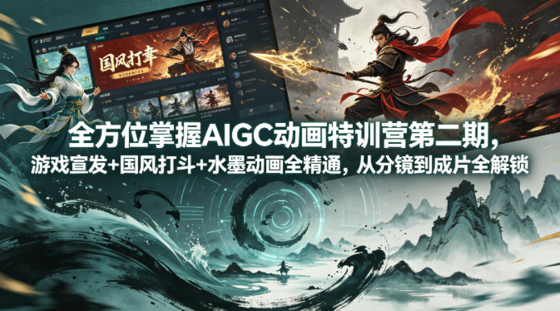 全方位掌握AIGC动画特训营第二期，游戏宣发+国风打斗+水墨动画全精通，从分镜到成片全解锁-荆楚AI