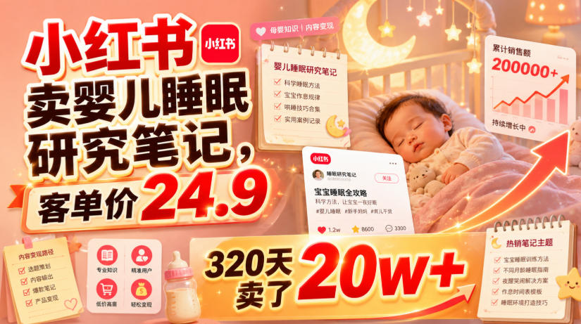 小红书卖婴儿睡眠研究笔记，客单价24.9，320天卖了20w+-荆楚AI