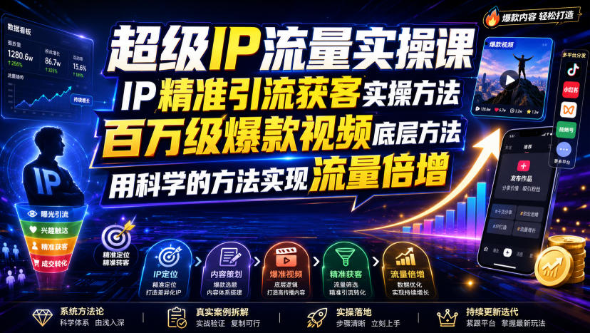 超级IP流量实操课,IP精准引流获客实操方法,百万级爆款视频底层方法,用科学的方法实现流量倍增-荆楚AI