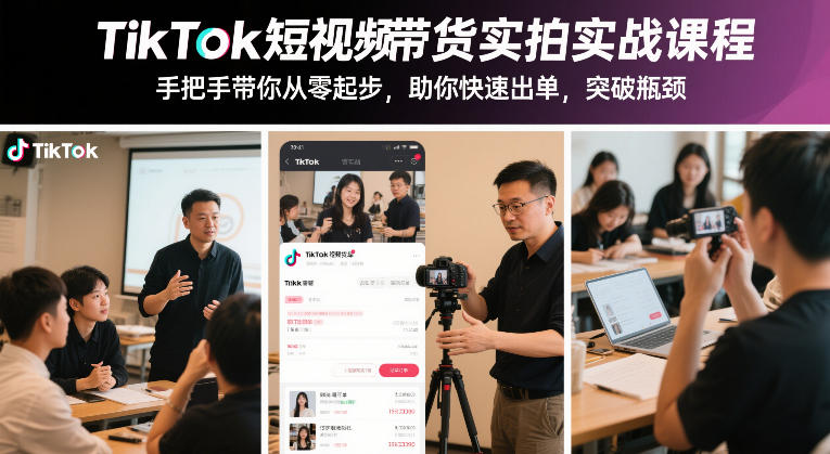 TikTok短视频带货实拍实战课程，手把手带你从零起步，助你快速出单，突破瓶颈-荆楚AI